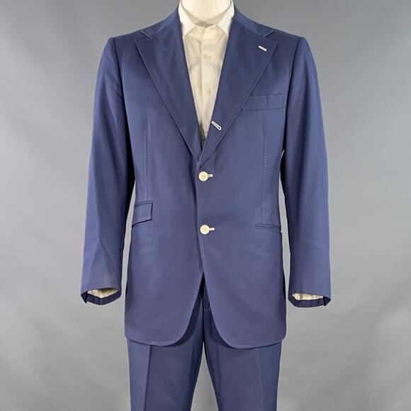 ASTOR & BLACK Size 44 Blue Contrast Stitch Single Breasted Notch Lapel Suit - Picture 1 of 16